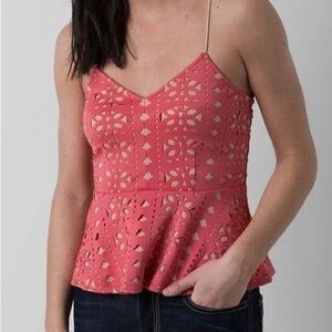BKE Boutique | EUC Laser Cut Spaghetti Strap Peplum Top, Small
